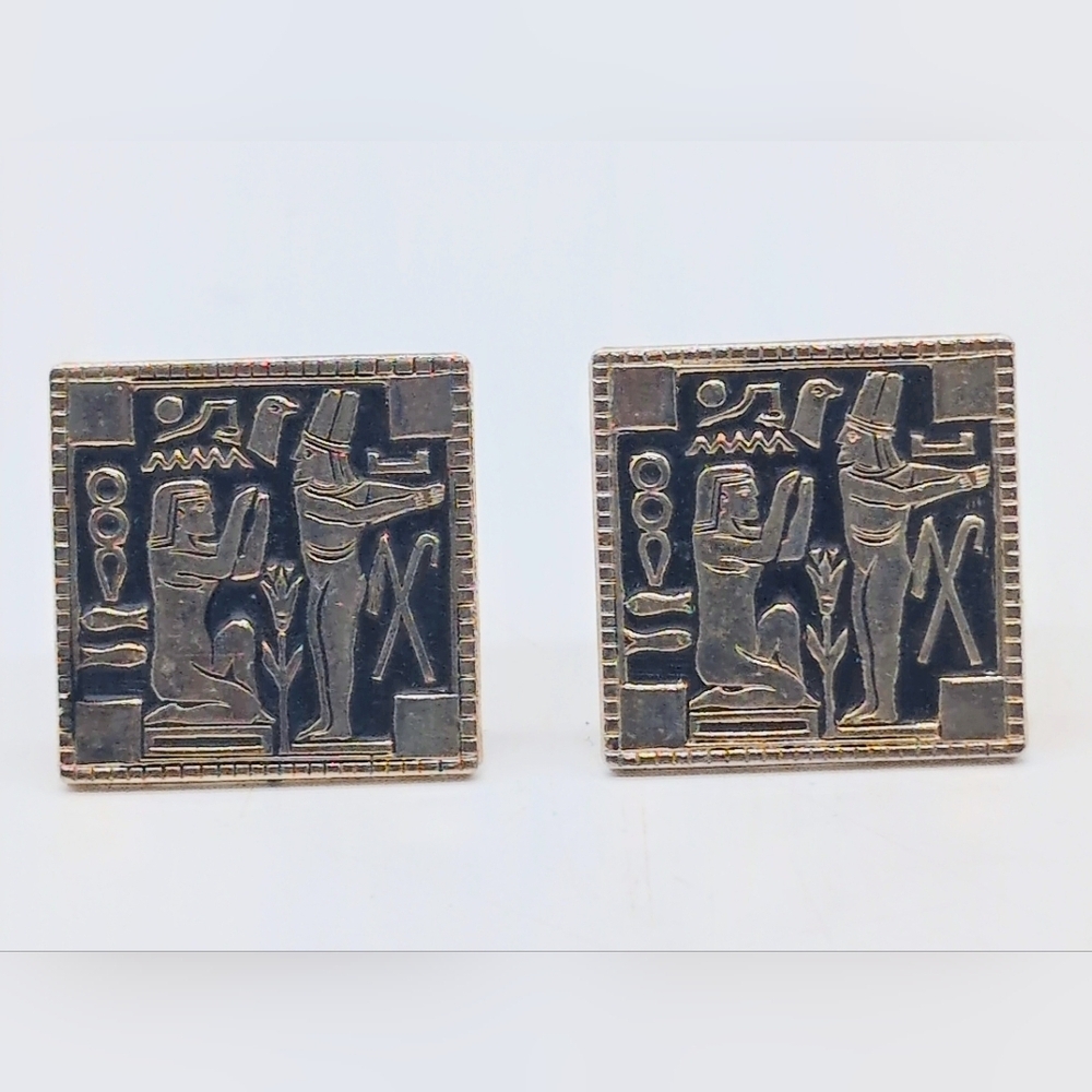 Vintage Square Swank Cufflinks with Egyptian Isis Osiris